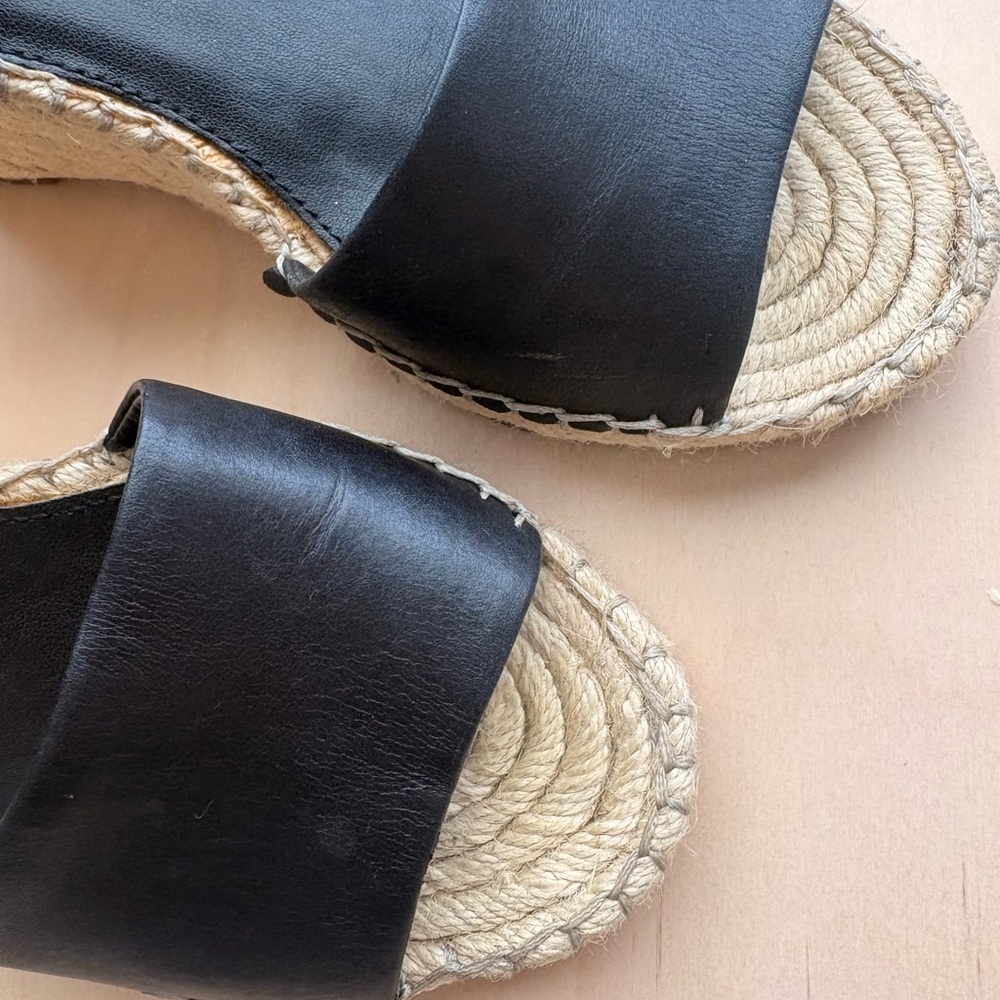 Vince Camuto Black Leather Espadrille Wedge Sandals with Ankle Strap - Picture 7 of 7